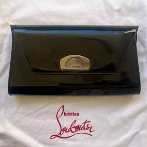 Christian Louboutin patent leather Vero Dodat Black clutch with metal hardware